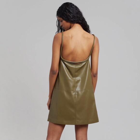 NANUSHKA Claire Vegan Leather Dress Olive Green {3N39} - Picture 3 of 6
